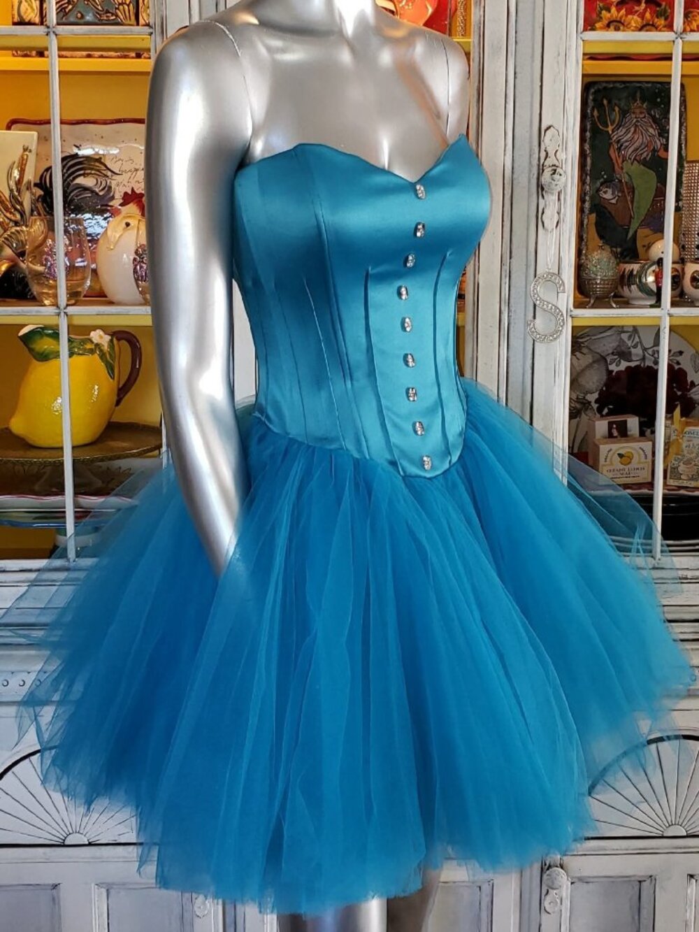 Vintage Betsey Johnson Blue Lace Up Corset Tea Party Tulle TuTu Ballerina Dress - Picture 4 of 16